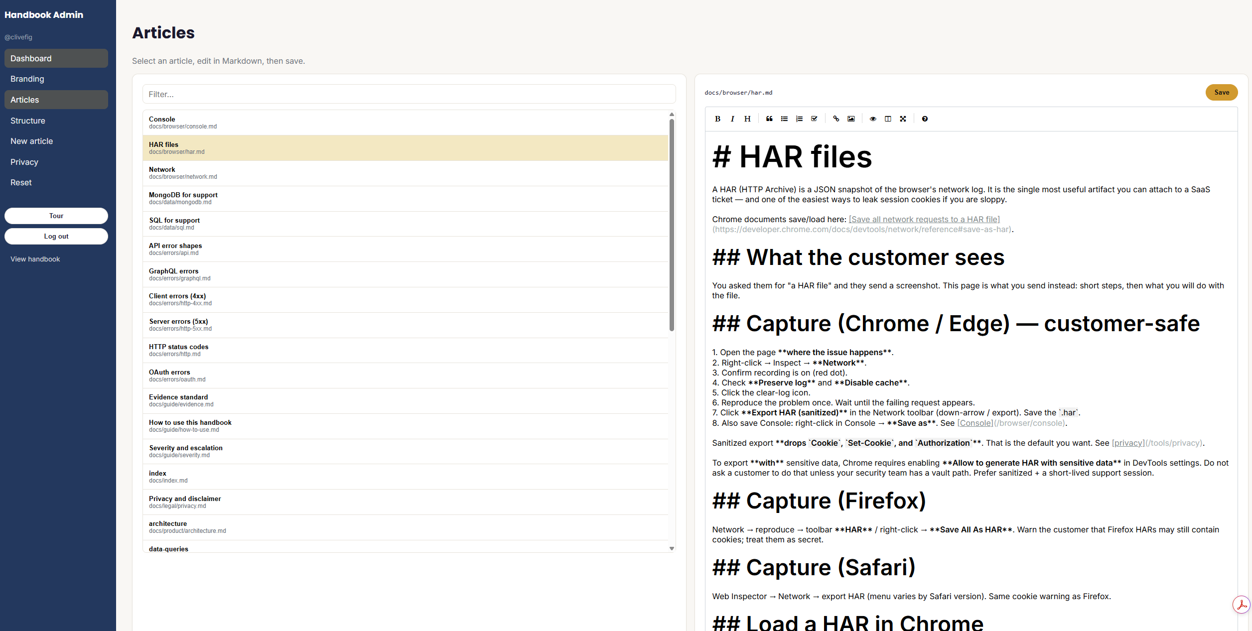 Screenshot of admin article editor
